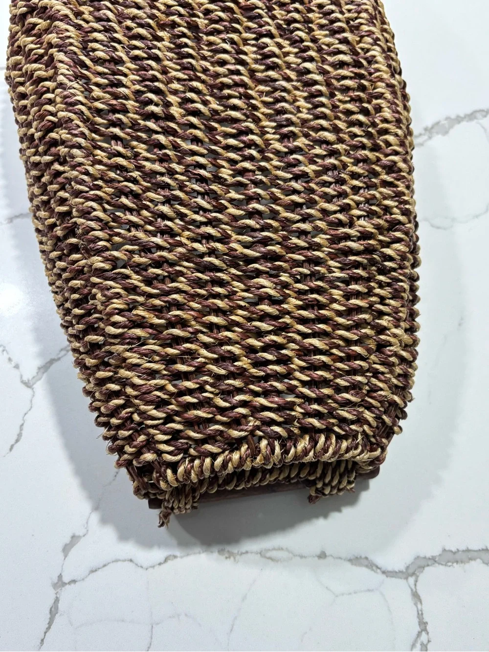 Handwoven Brown Seagrass Tray Basket Wooden Handles Home Decor Braided Wicker